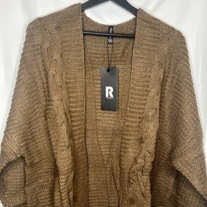 Women's Soft Dark Khaki Cardigans with Chunky Sleeves and an Open Front.